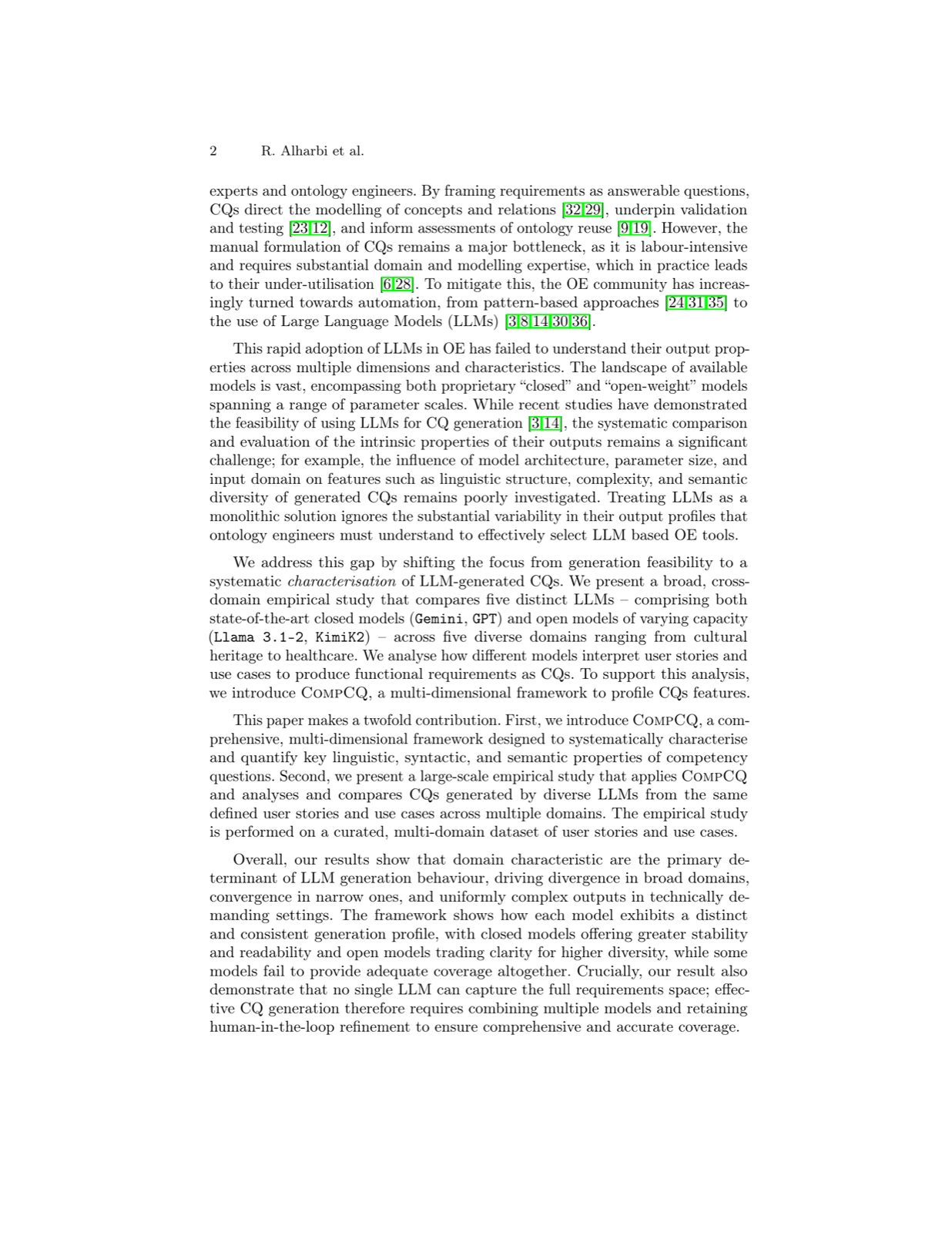 Characterising LLM-Generated Competency Questions: a Cross-Domain Empirical Study using Open and Closed Models
