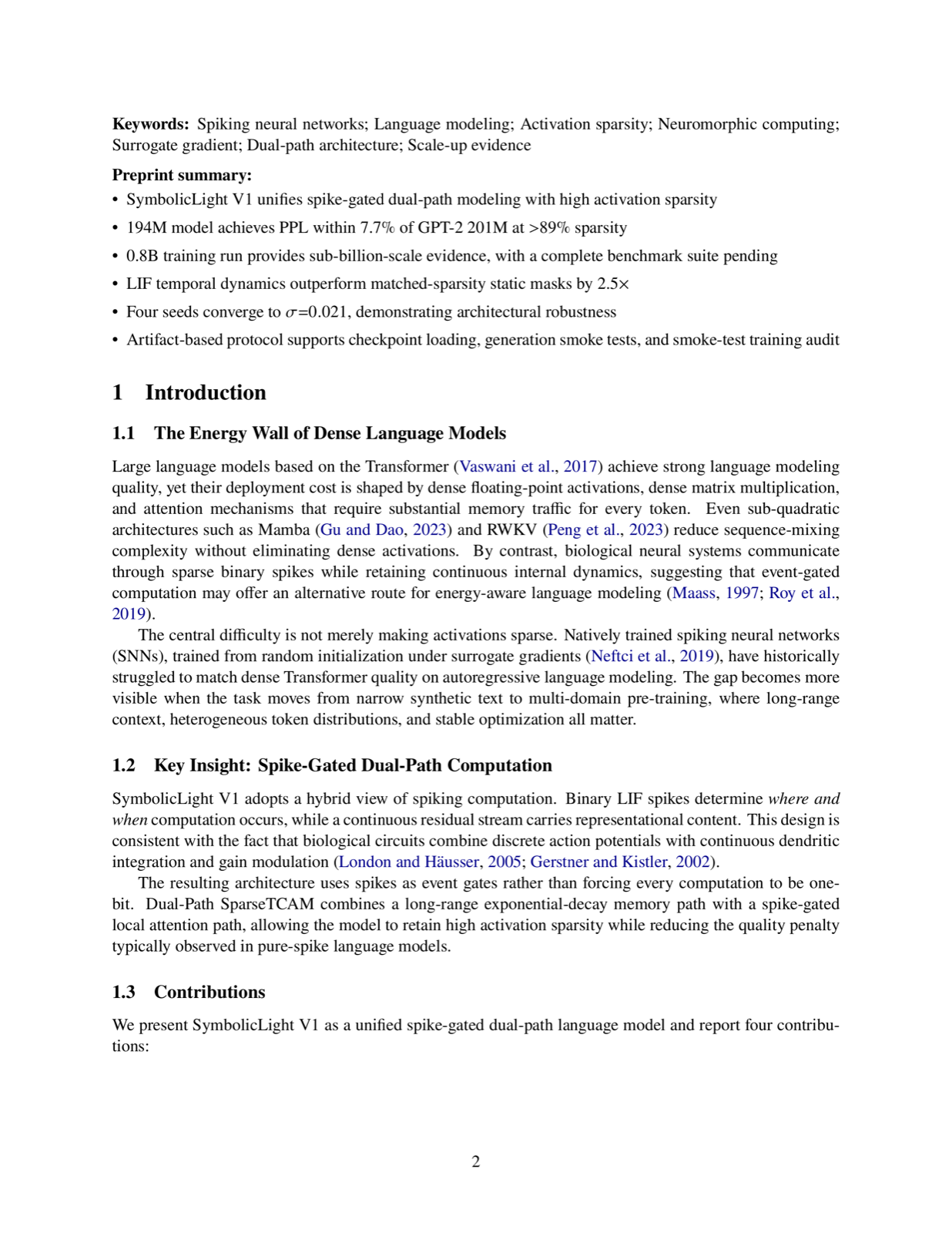 SymbolicLight V1: Spike-Gated Dual-Path Language Modeling with High Activation Sparsity and Sub-Billion-Scale Pre-Training Evidence