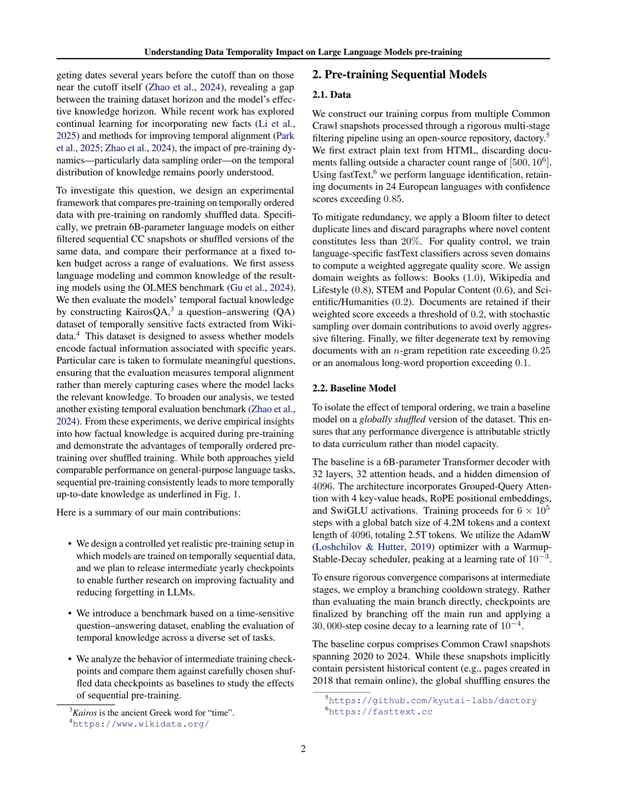 Understanding Data Temporality Impact on Large Language Models Pre-training