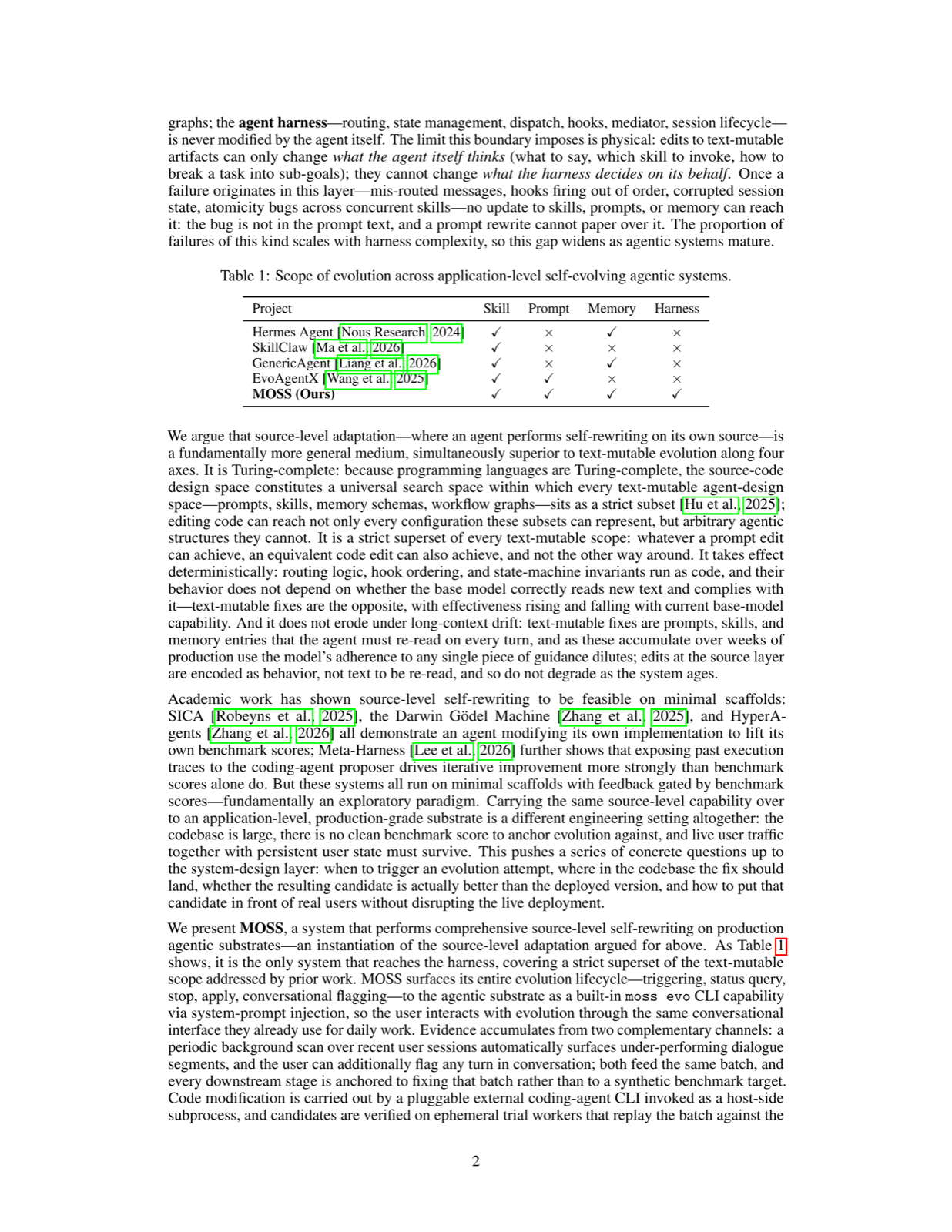 MOSS: Self-Evolution through Source-Level Rewriting in Autonomous Agent Systems