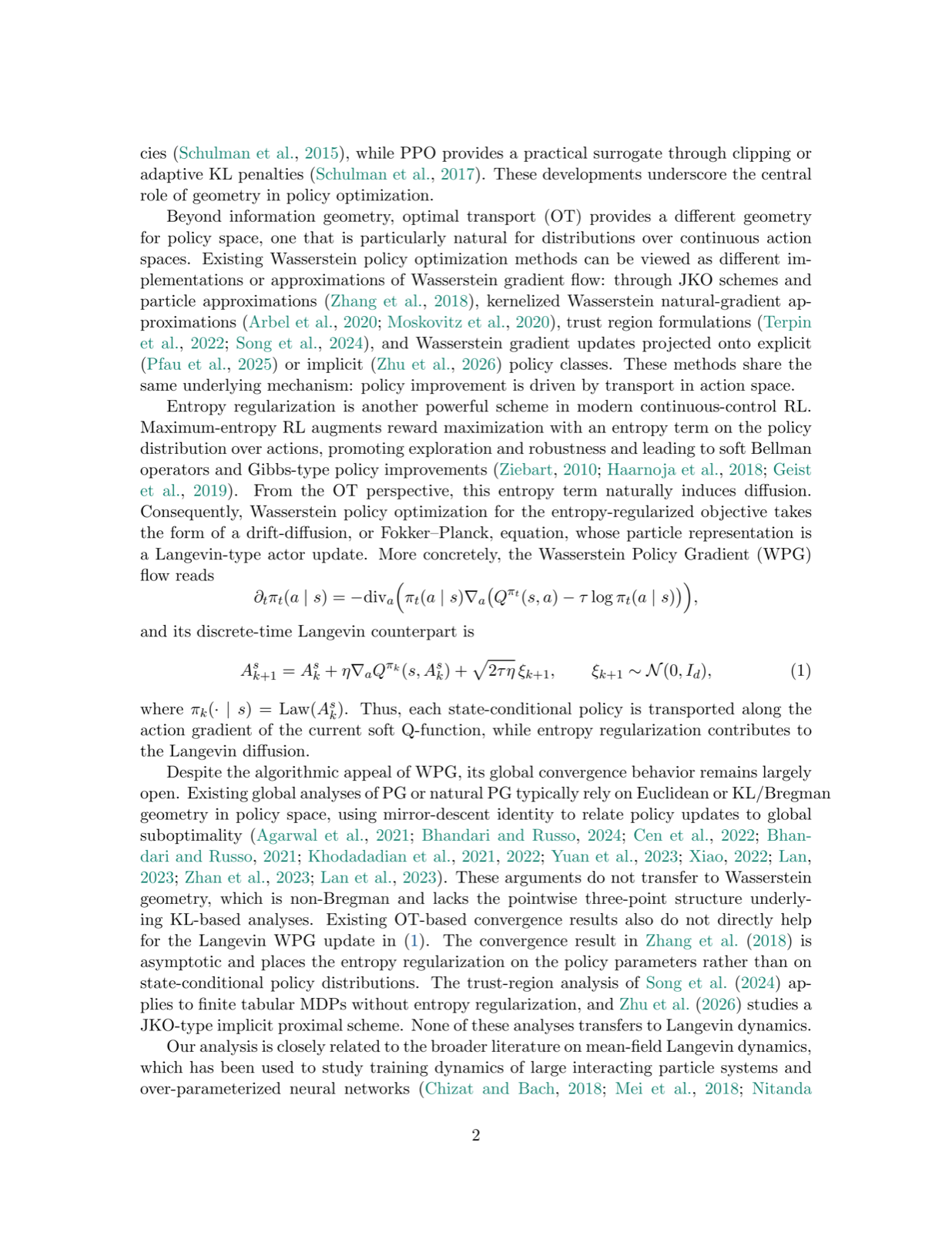 Global Convergence of Wasserstein Policy Gradient for Entropy-Regularized Reinforcement Learning