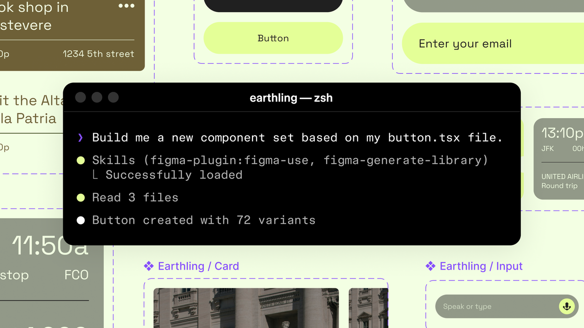 Figma canvas with AI agent interface