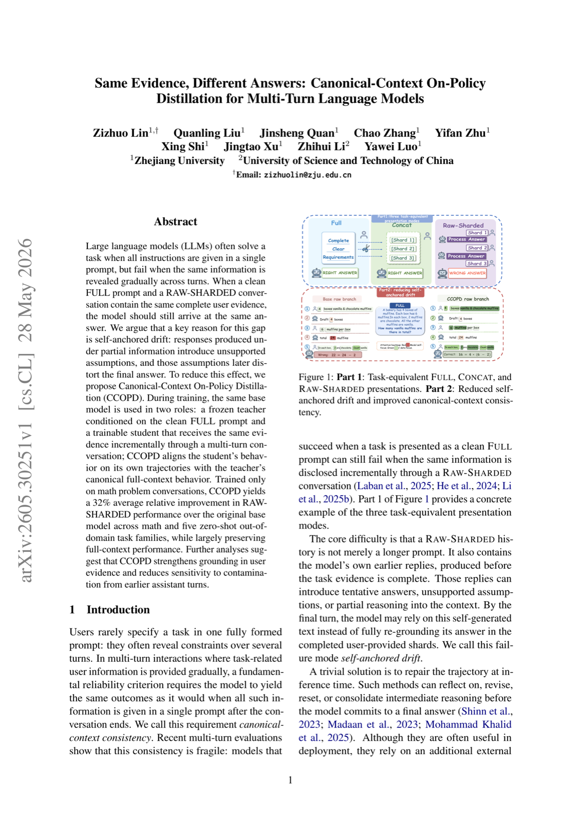 Same Evidence, Different Answers: Canonical-Context On-Policy Distillation for Multi-Turn Language Models