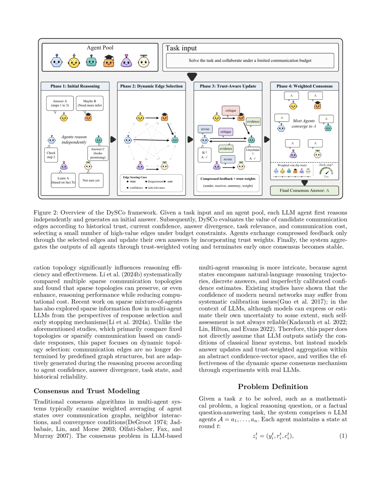 Dynamic Trust-Aware Sparse Communication Topology for LLM-Based Multi-Agent Consensus