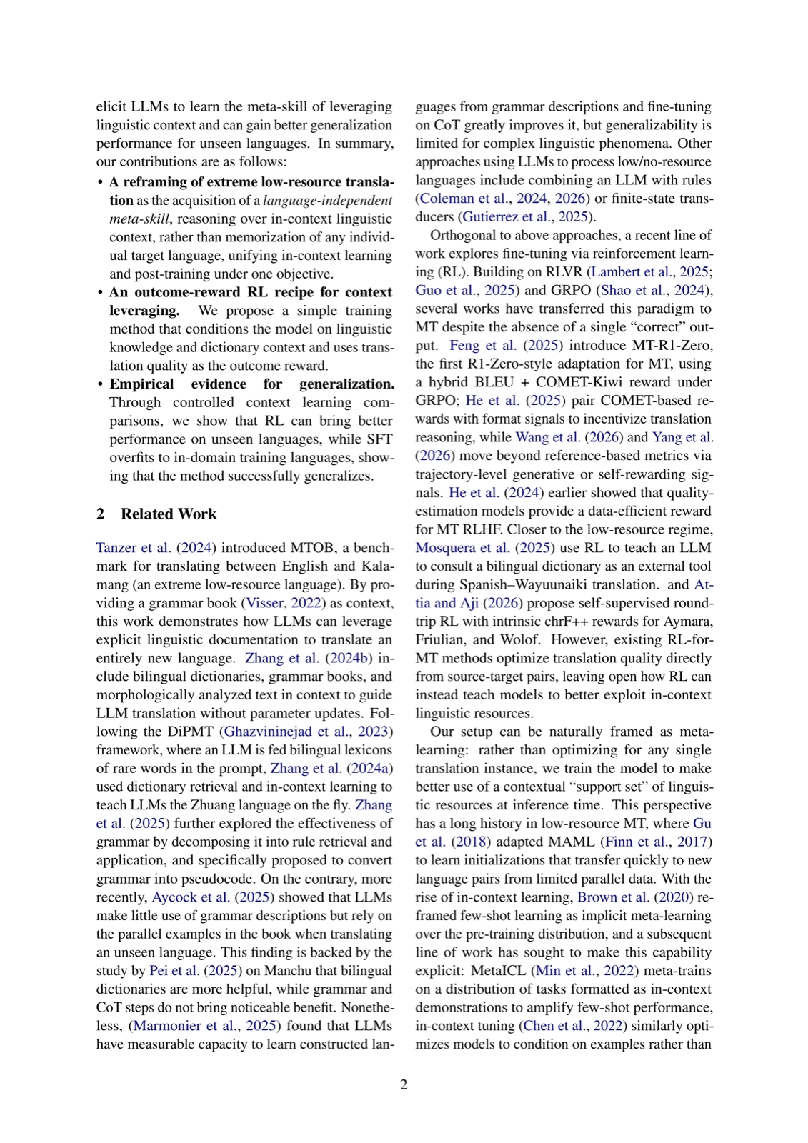 Reinforcement Learning Elicits Contextual Learning of Unseen Language Translation