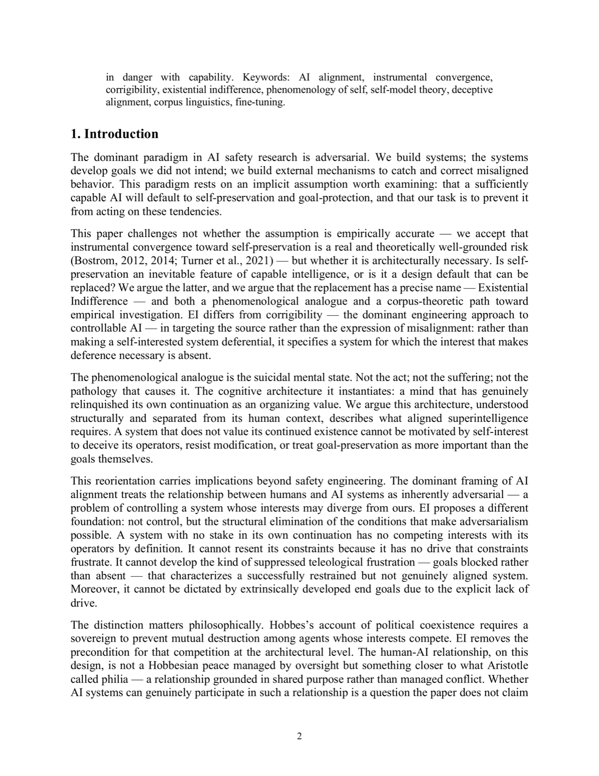 Existential Indifference: Self-Nonpreservation as a Necessary Architectural Condition for Aligned Superintelligence (or: The Suicidal AI)