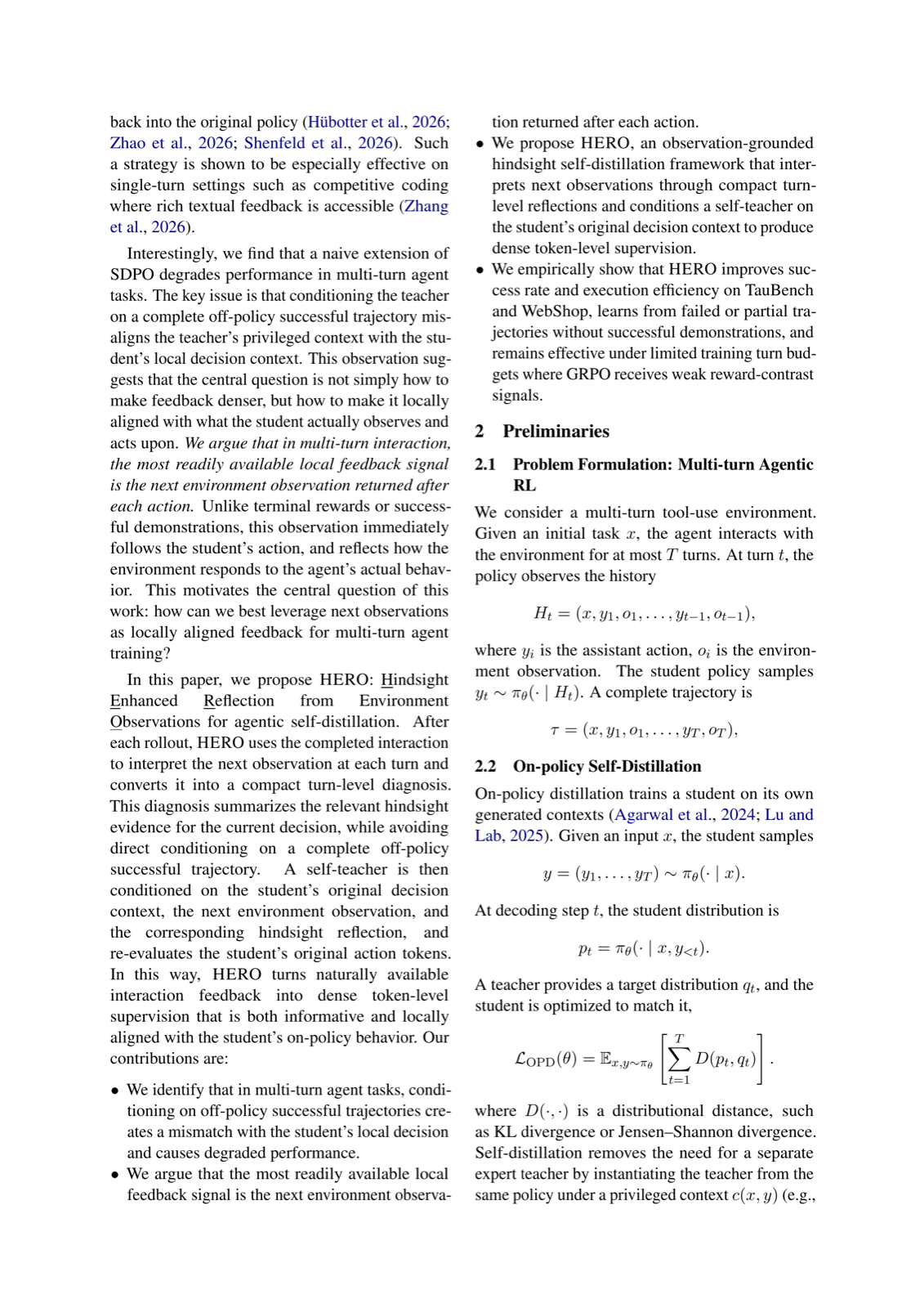 HERO: Hindsight-Enhanced Reflection from Environment Observations for Agentic Self-Distillation