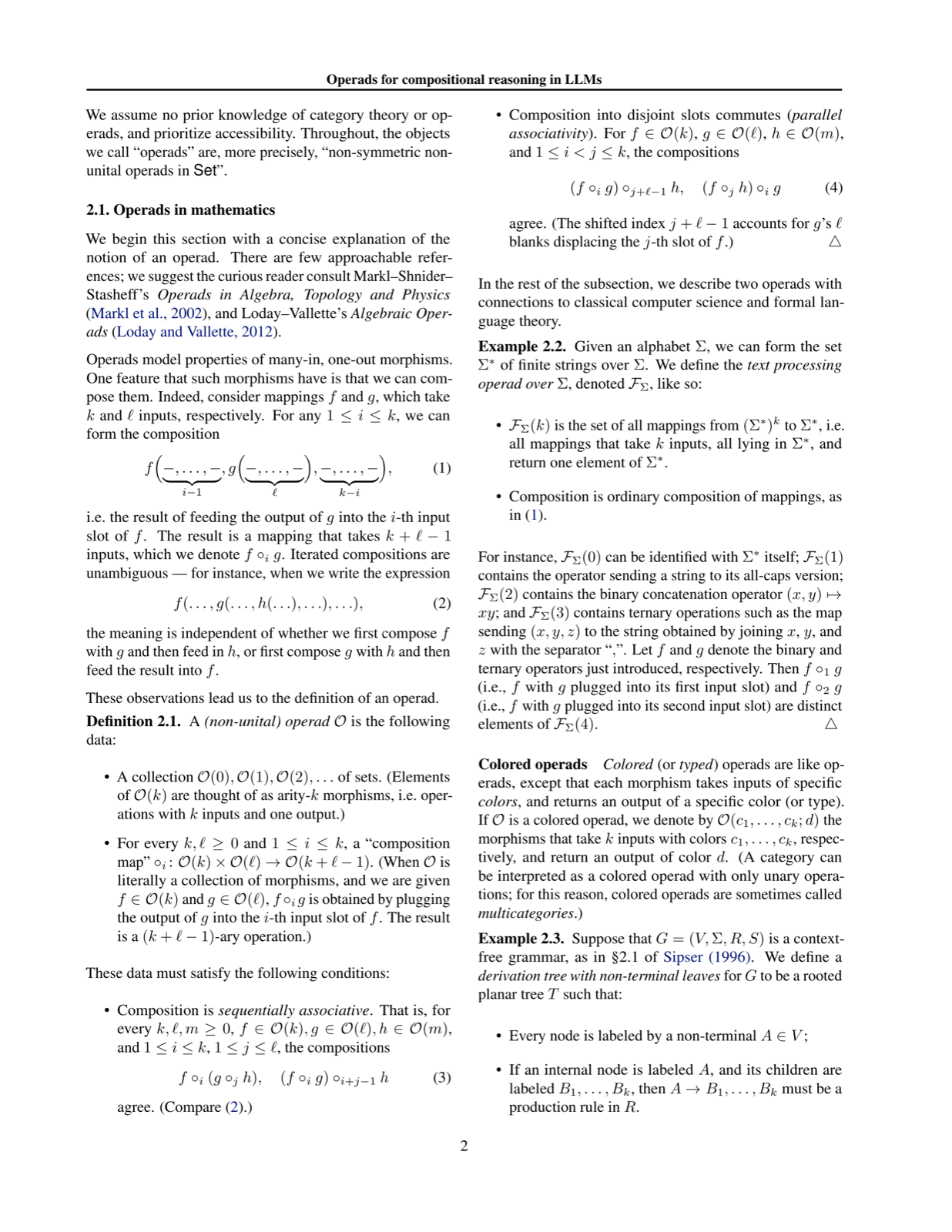 Operads for compositional reasoning in LLMs