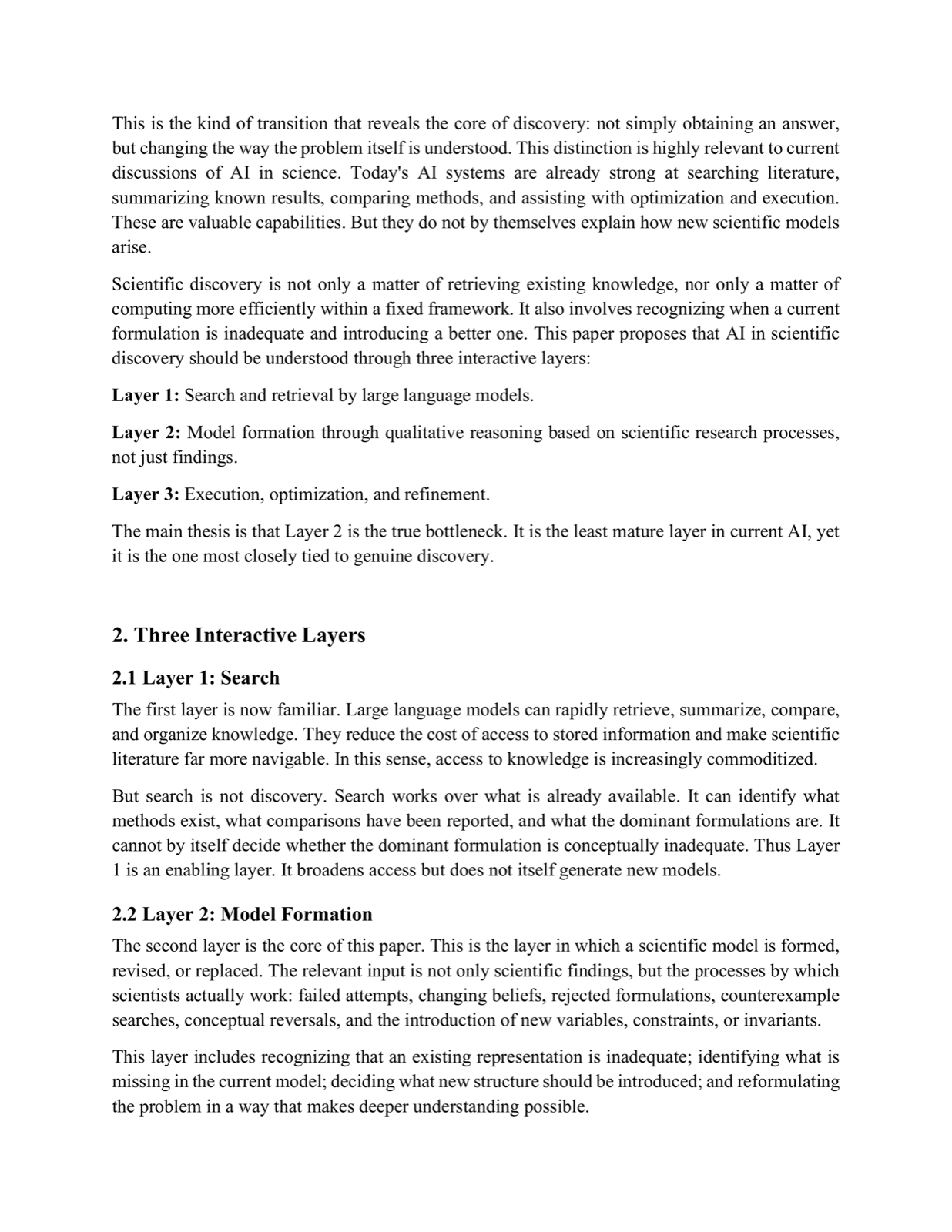 A Three-Layer Framework for AI in Scientific Discovery