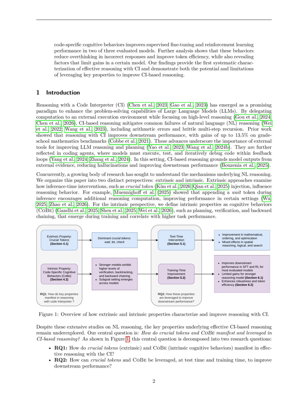 Exploring Extrinsic and Intrinsic Properties for Effective Reasoning with Code Interpreter
