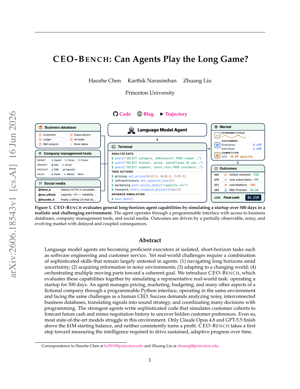 CEO-Bench: Can Agents Play the Long Game?