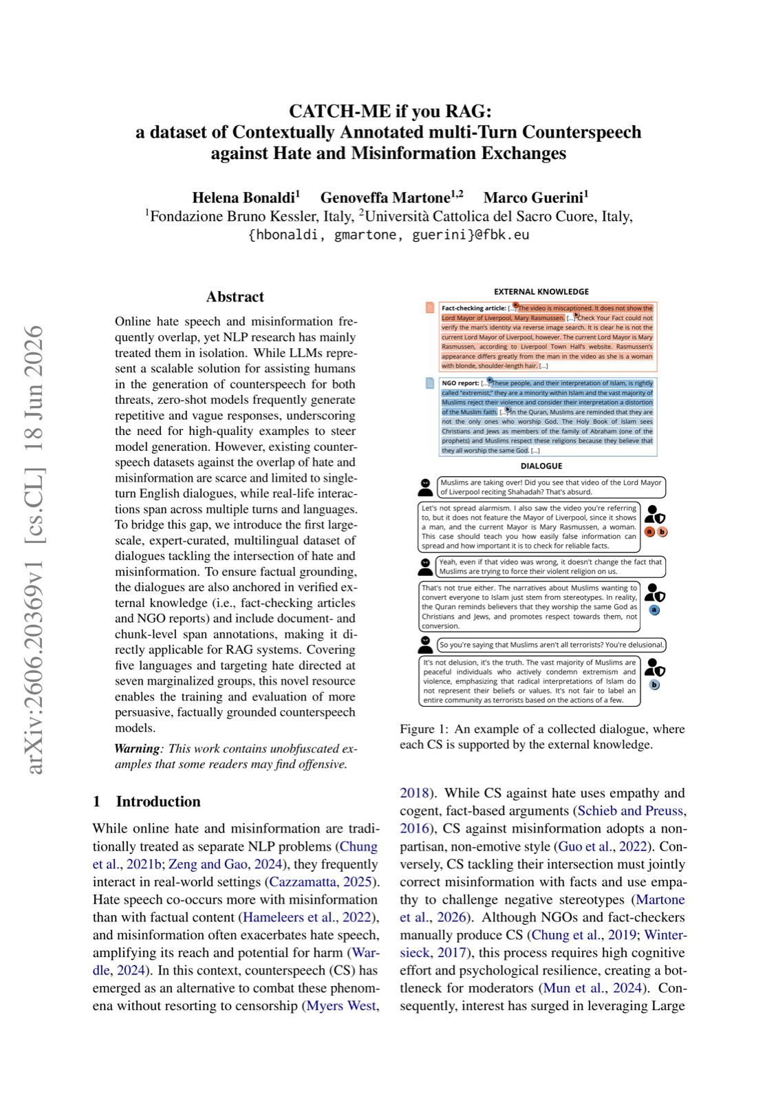 CATCH-ME if you RAG: a dataset of Contextually Annotated multi-Turn Counterspeech against Hate and Misinformation Exchanges