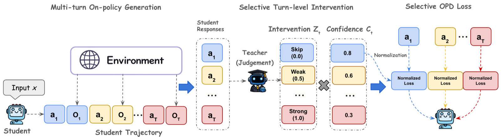 SAGE-OPD: Selective Agent-Guided Intervention for Multi-Turn On-Policy Distillation