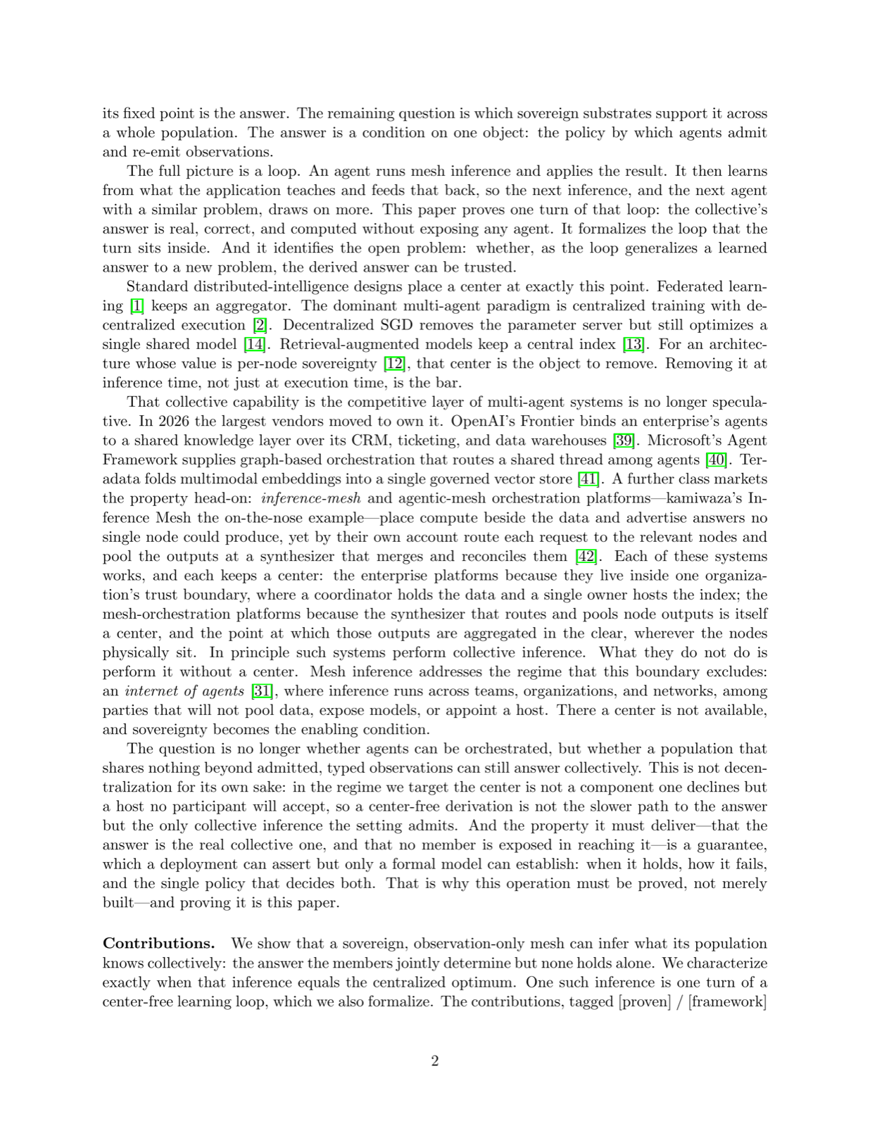 Mesh Inference: A Formal Model of Collective Intelligence Without a Center