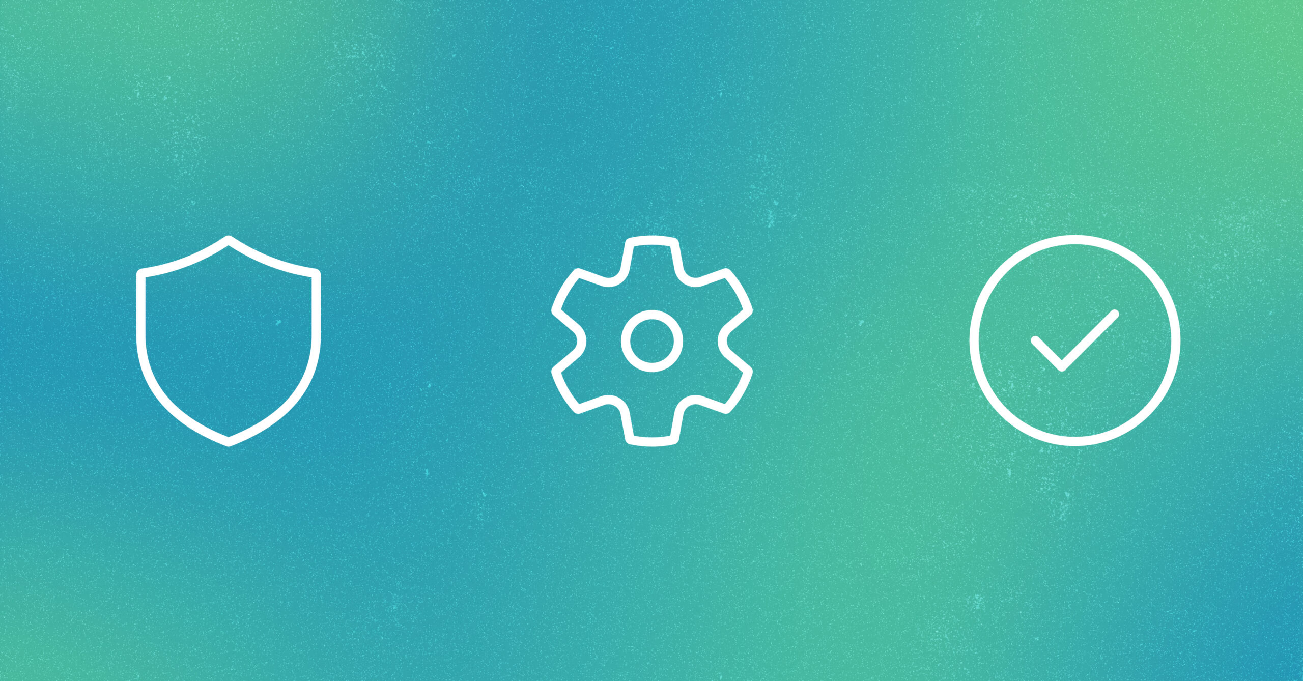 Abstract green background with three white line icons representing shield, gear, and checkmark