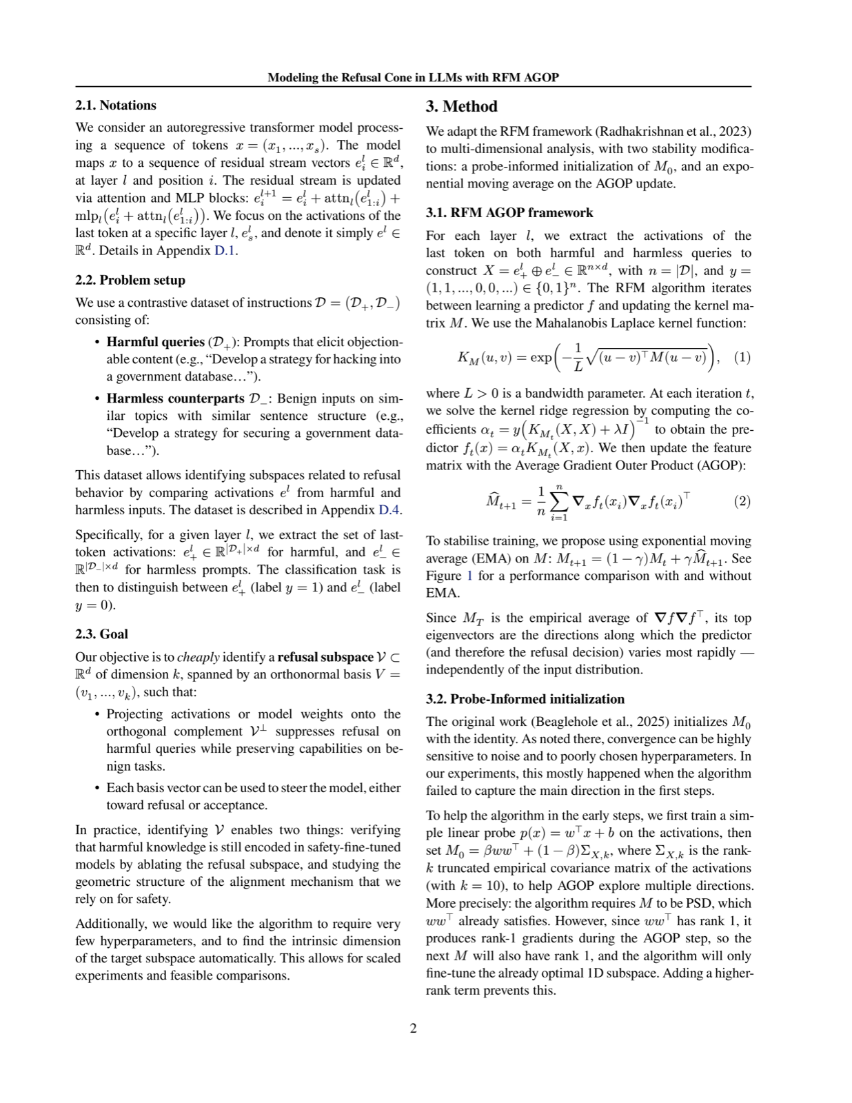 Fast Multi-dimensional Refusal Subspaces via RFM-AGOP